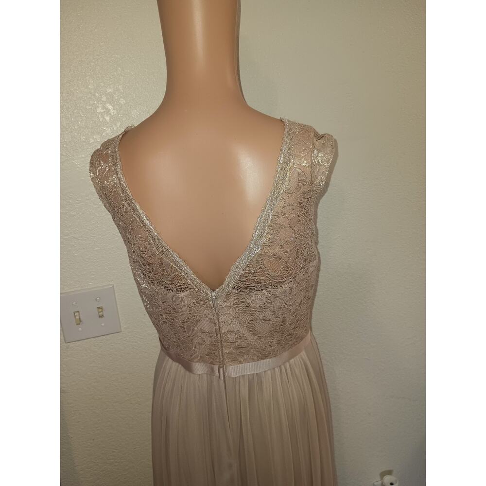 Women's David’s Bridal Champagne Lace Sequin Pleated Gown Size 8 W012D - Picture 8 of 10